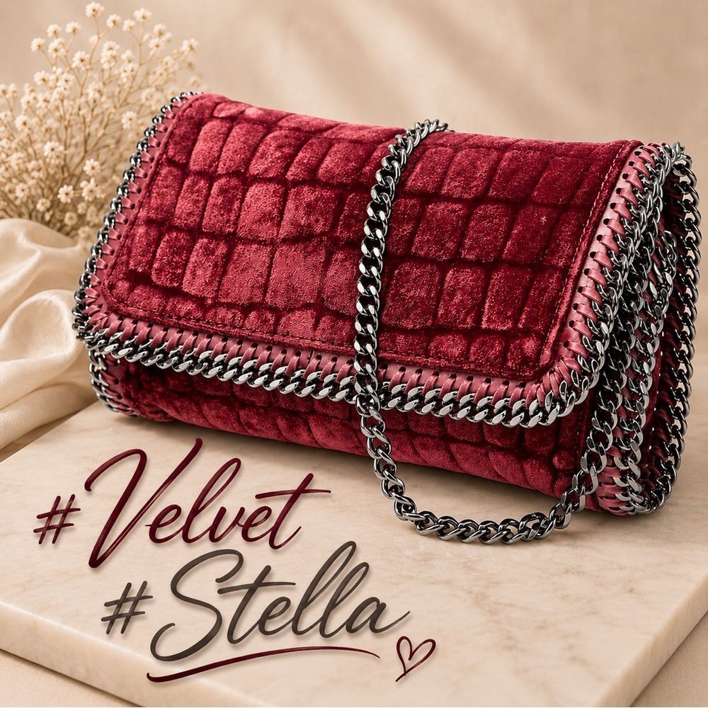 Stella McCartney *Scarlet Red* Velvet Chain Strap Hand Bag - Picture 1 of 5